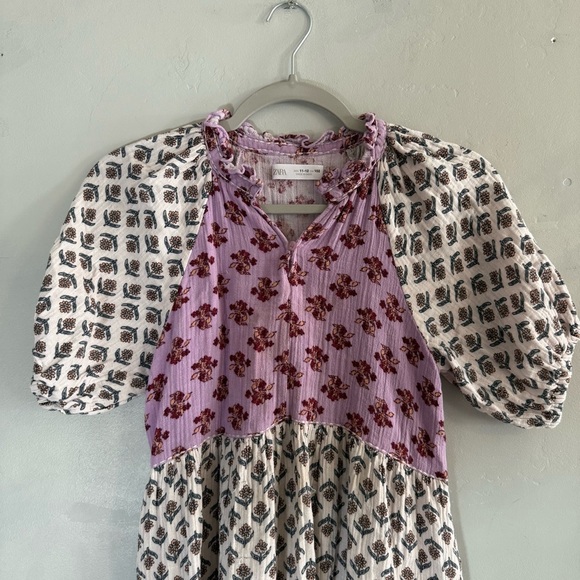 Zara Kids Purple Floral Patterned Puff Sleeve Dress - Picture 4 of 8
